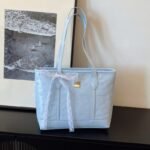 Blue  Leather Tote Bag