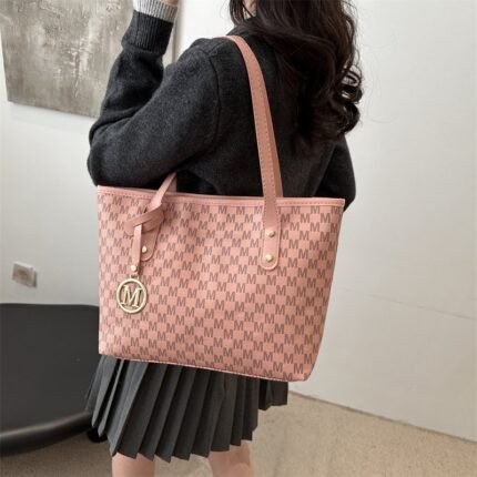 M Buckle Leather Tote Bag